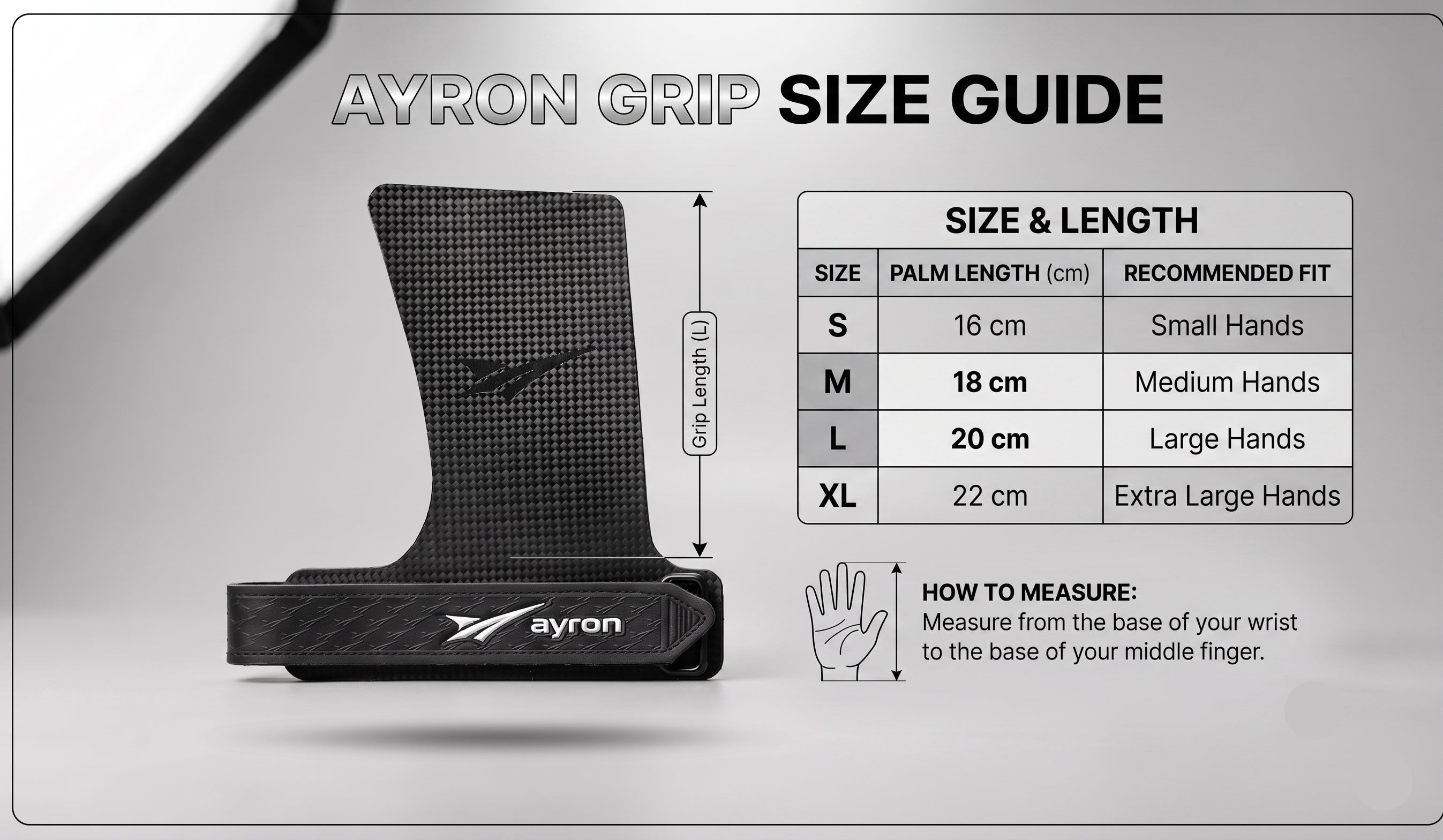 AYRON Elite Carbon Grips — guide des tailles S à XL