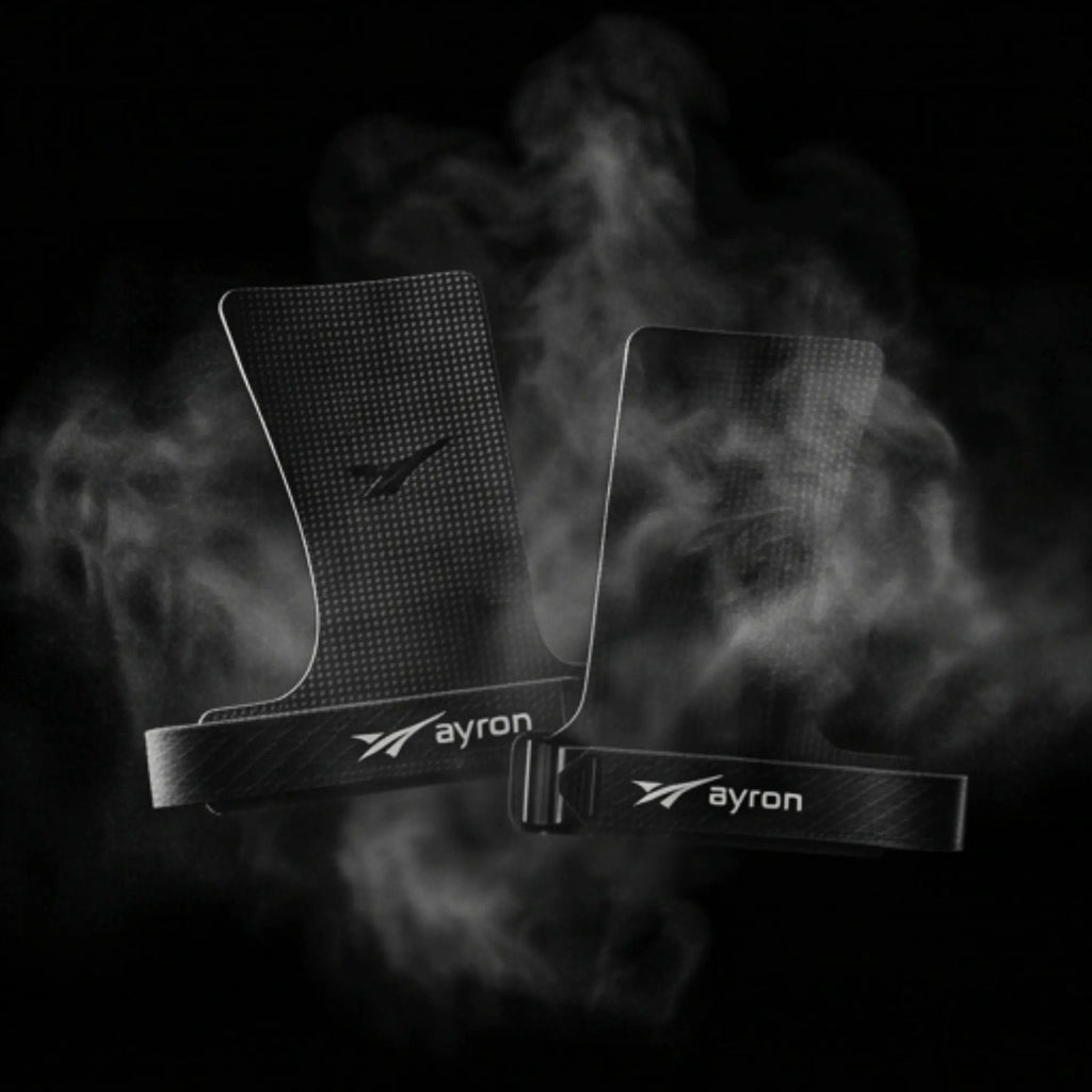 AYRON Elite Carbon Grips — vue de dessous, sangle poignet et curseur métal