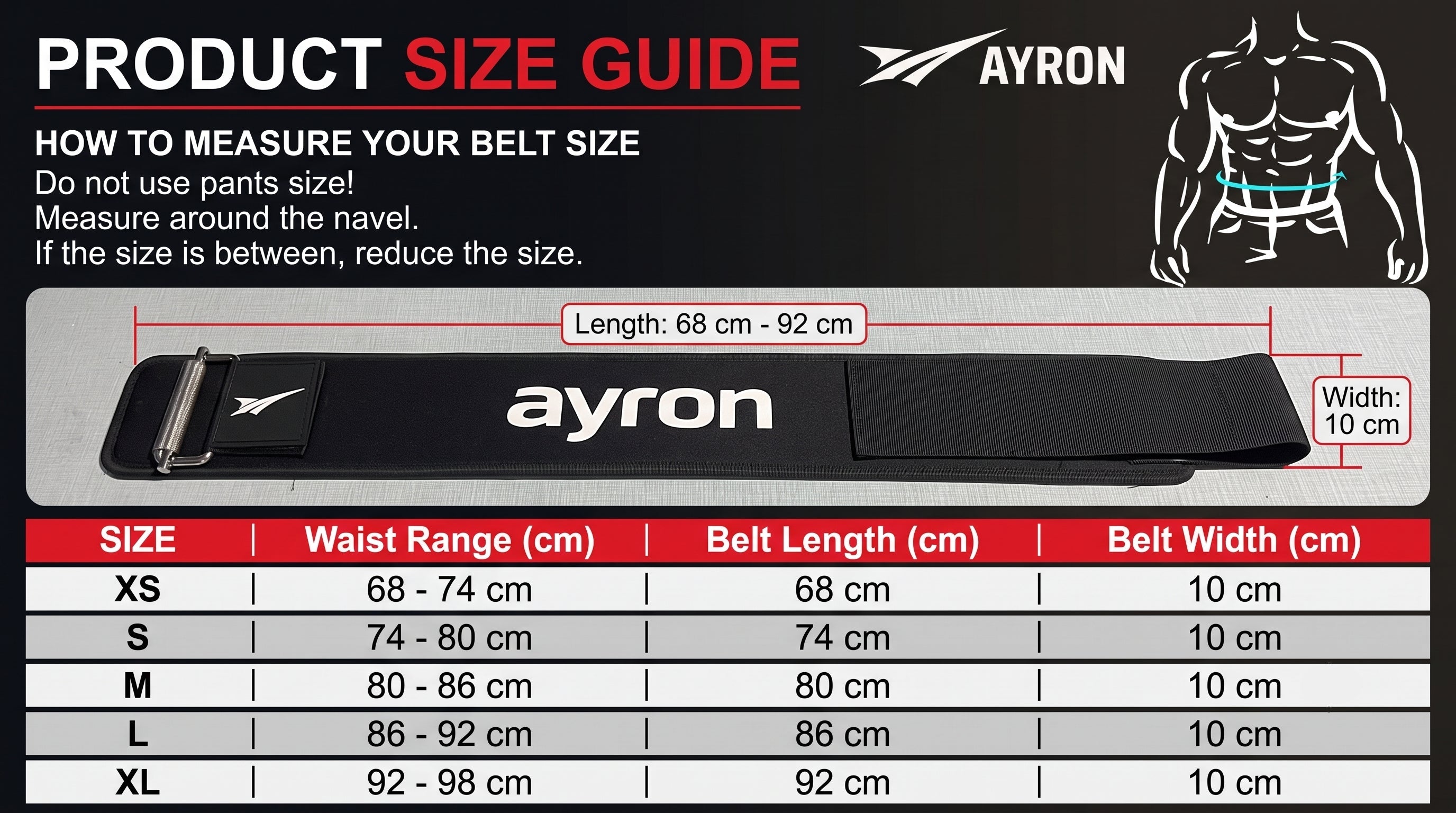 AYRON Ceinture de Force — guide des tailles S à XL